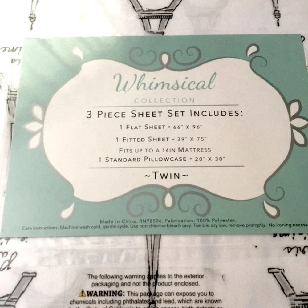3 Piece Twin Sheet Set Paris France Eiffel Tower New
